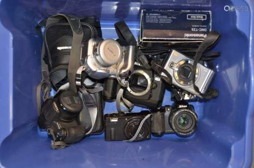 A Box of Digital Bridge Cameras, including Canon Powershot, Fujifilm Finepix, Nikon Coolpix,