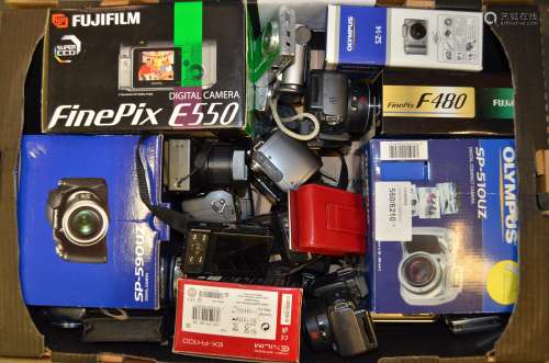 A Tray of Digital Compact and Bridge Cameras, including Canon, Casio, Fujifilm, Olympus,