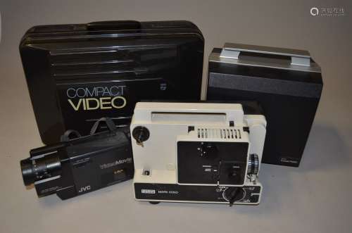 Two Super 8 Cine Projectors and a Video Camcorder, a Eumig Mark 605D dual format 8mm projector,