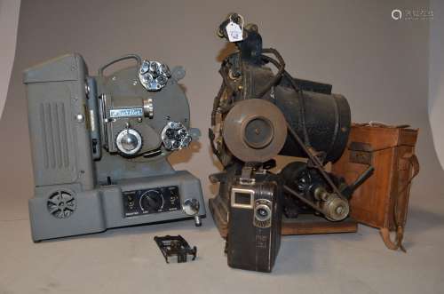 A Heurtier Tri Gauge 16, 9.5, 8mm Cine Projector, including extra film gates and spindles, a