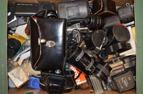 A Tray of Camera Accessories, including Cokin filters, a Halina camera, a Cobra electronic flash,