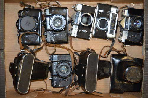 A Tray of Russian SLR Cameras, including Zenit E (3 examples), Zenit EM (2 examples), Zenit TTL,