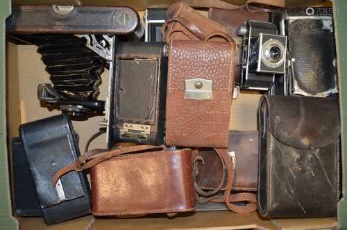 A Tray of Folding Roll Film Cameras, including Agfa, Butcher's Carbine, Ensign Selfix 320, Ensign