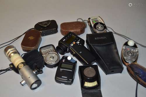 A Collection of Lightmeters, including Minolta Spotmeter M, SEI Exposure Photometer, Sekonic