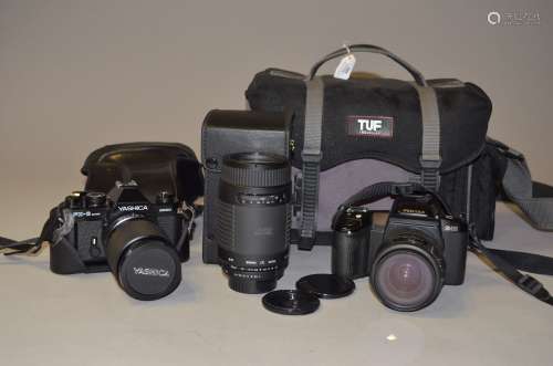 A Yashica FX-3 Super 2000 and Pentax Z-10 SLR Cameras, FX-3 serial no 7206760, shutter working and a