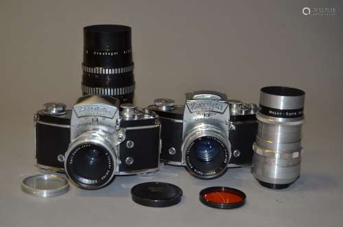 A Pair of Ihagee Exakta Varex SLR Cameras and Lenses, a Varex, serial no 805070, a Primoplan 58mm