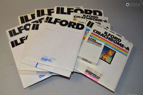 Ilford Photographic Materials, a quantity of Ilford Ilfochrome, Cibachrome, Orwo items (a tray)