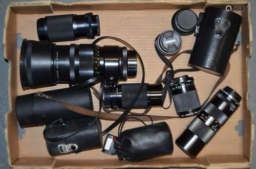A Group of Zoom and Prime Lenses, manufacturers including Hoya, Pentacon, Sakar, Samyang, Sirius,