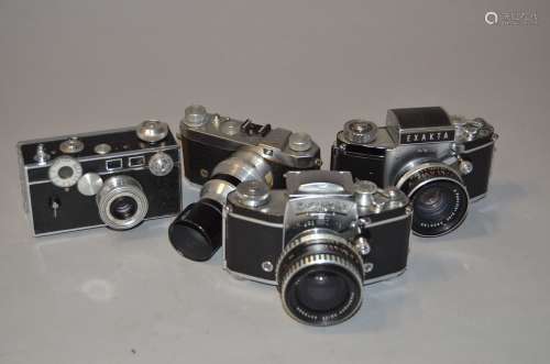 A Group of 35mm Cameras, including an Ihagee Exakta Varex VX with aC Z Jena Flektogon 35mm f/2.8, an