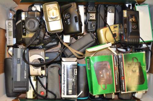 A Quantity of Compact Film Cameras, including Canon Sureshot, Fuji, Hanimex, Kodak, Vivitar