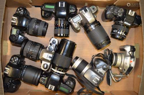 A Tray of Nikon SLR Cameras, including F-401s, F-601 (2 examples), F50 (2 examples), F55, FM10,