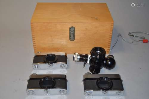 Three Zeiss Ikon Contarex Microscope Cameras, all examples with working shutters, two in VG