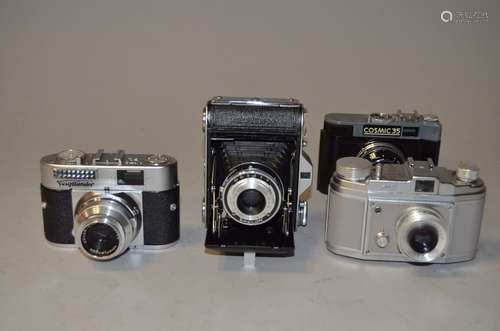 A Group of European Viewfinder Cameras, an Ensign Selfix 16-20 roll film folding camera, a Finetta