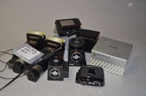 Mamiya Medium Format System Accessories, including a RB67 CdS Magnifying Hood, a C330/C220 CdS