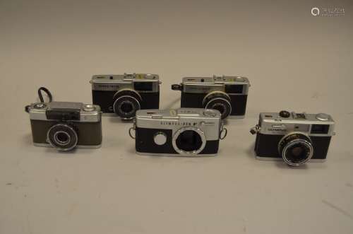 A Group of Olympus 35mm Cameras, including Pen FT half frame SLR body, Pen-EE half frame camera,