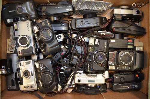 A Tray of Film and Digital Compact Cameras, including Canon, Minolta, Nikon, Olympus, Pansonic,
