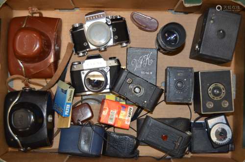 Ihagee SLR and Kodak Box Cameras, a Exakta Varex IIb, a Exa IIb, shutter not working and a Meyer-