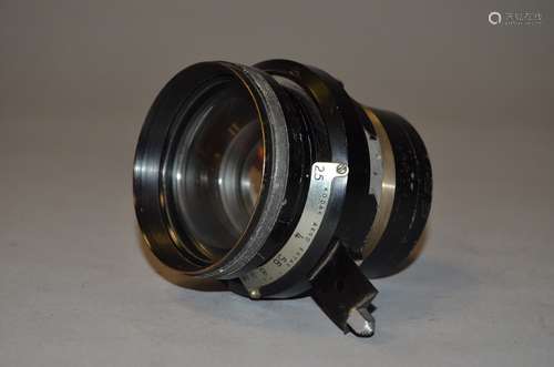 A Kodak Aero Ektar Lens, black, 7” f/ 2.5, aperture working, barrel condition P, paint loss,