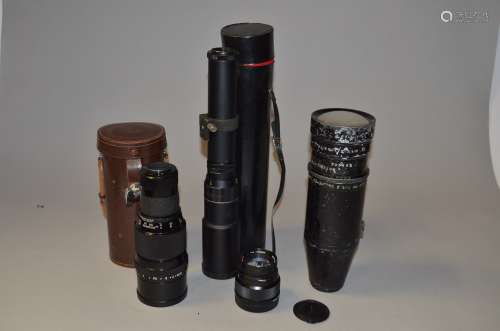 A Group of Telephoto Lenses, incl: an Asahi Pentax Takumar 300mm f/4 lens, M42 mount, barrel VG,