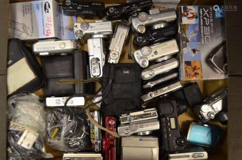 A Tray of Compact Digital Cameras, including Canon Powershot, Fujifilm Finepix, Nikon Coolpix,