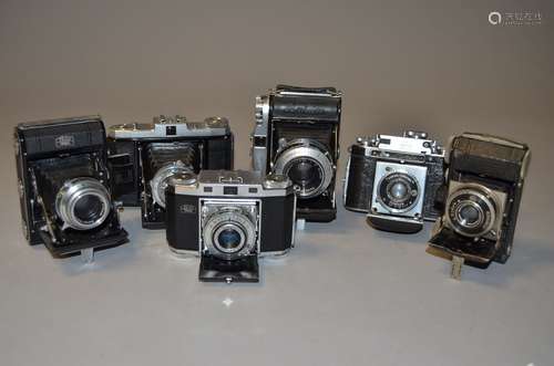 Six German Folding Cameras, a Balda Super Baldax, a Certo Dollina II and a Zeiss Ikon Contina 524/24