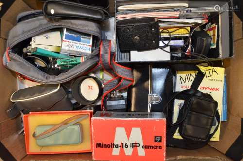 A Minolta-16 P Sub-miniature Camera and a Tray of Accessories, serial no 180165, in maker's case and