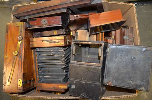 A Quantity of Wooden Camera Bodies and Backs, mainly mahogany, some with brass fittings and one with