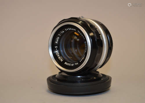 A Nikkor-S Auto f/1.4 50mm Lens, serial no 812098, body G, elements G, some cleaning marks on