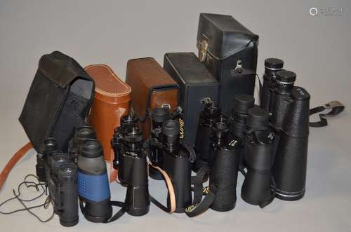 A Tray of Binoculars and Telescopes, including Wray VU 9 x40, Russian (USSR) 20 x 60, Inpro