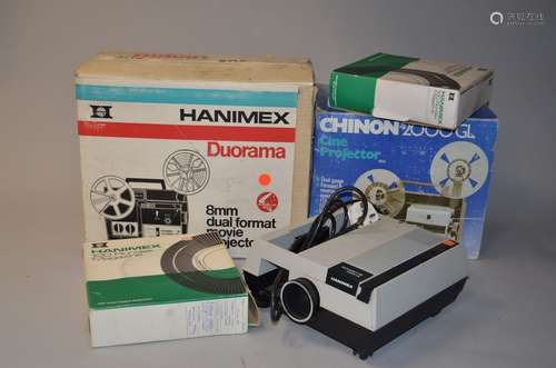 Two 8mm Silent Cine Projectors and a Slide Projector, a Chinon 2000GL (lamp does not illuminate) and