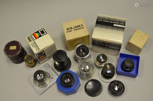 A Quantity of Enlarging and Converter Lenses, including Compenon, Elmo, Doppel, Durst, Ensar,