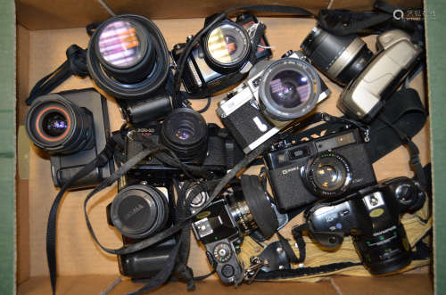 A Group of Japanese 35mm SLR Cameras, including Canon, Chinon, Konica, Minolta and Olympus plus a