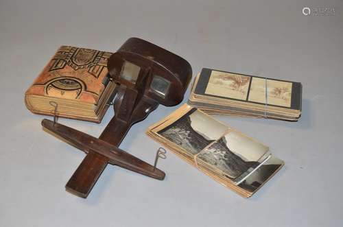 A Quantity of Stereo Cards and a Stereo Viewer, approximately 50 cards, professional American