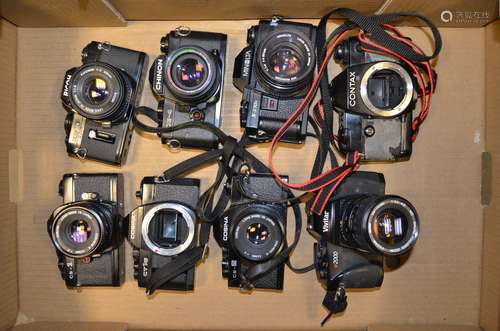 A Tray of SLR Cameras and Bodies, including Contax 137 MD Quartz body, a Minolta X-370s with a MD