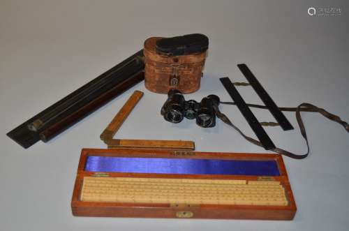A Collection of Drawing Instruments, including a box of scales, parallel rules, folding rule and