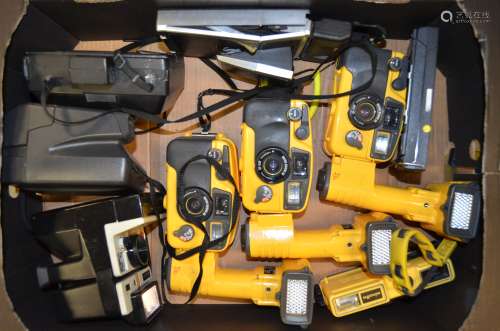 A Tray of Underwater and Polaroid Cameras, including Sea & Sea (3 examples), Minolta Weathermatic,