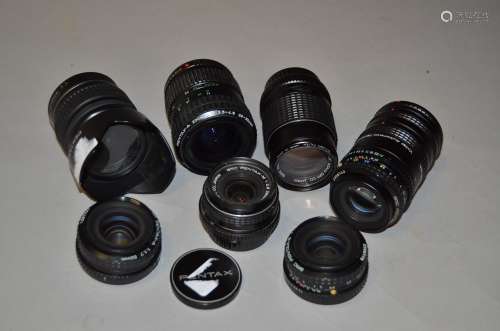 A Selection of Pentax Lenses, a SMC Pentax-M 28mm f/2.8, SMC Pentax-A 50mm f/1.7 (3 examples), a SMC