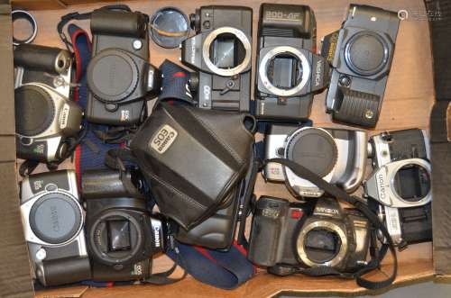 A Quantity of SLR Film Camera Bodies, some manual some auto focus including Canon, Minolta, Praktica