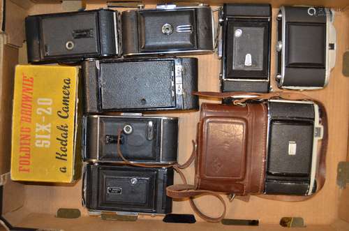 A Tray of Roll Film Folding Cameras, including Agfa Billy, Agfa Isolette, G B-Kershaw, Kodak No 2A