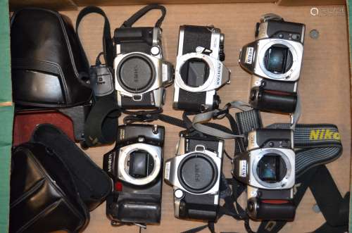 A Tray of Minolta, Nikon and Pentax SLR Camera Bodies, Nikon F65 (2 examples), Minolta Dynax 4,