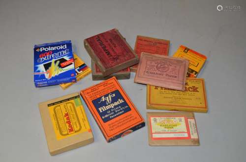 A Selection of Boxes of Quarter Plate Film, including a Kodak Film Pack, a Pack of Kodak Plates,