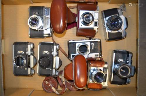 A Tray of German 35mm Cameras, including Braun Paxette, Contax (body only), Edixa, Exa, Kodak Retina