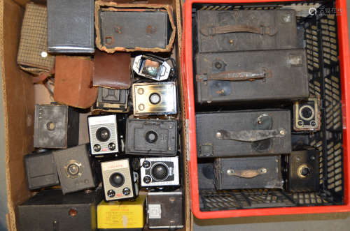 A Group of Kodak and other Roll Film and Plate Box Cameras, including Brownie Flash II, Brownie