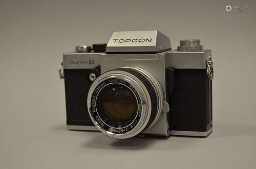 A Topcon Super D SLR Camera, serial no 7108615, shutter working, meter untested, with RE Auto-Topcor