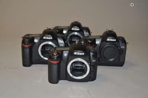 Four Nikon DSLR Bodies, D70s (three examples, one ENEL3 battery), serial no 8013026, 8014403,