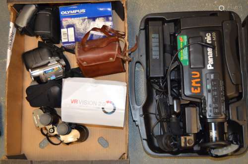A Collection of Video Camcorders and Compact Cameras, including a Panasonic NV-M50 VHS Camcorder kit