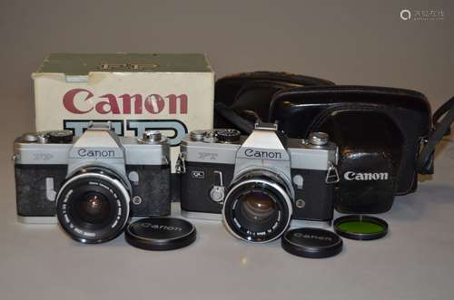 A Canon FT QL and a Canon FP SLR Cameras, FT, serial no 829216, with a Canon FL 50mm f/1.8 lens,