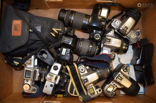 A Group of Modern Canon SLR Cameras, including EOS 66, EOS 100, EOS 300 camera, EOS 300V, Minolta