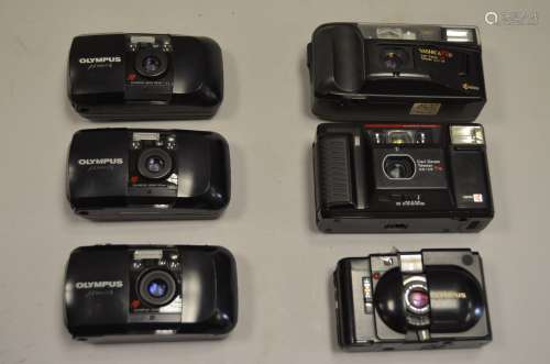 A Tray of Olympus and Yashica 35mm Compact Cameras, including Olympus XA, Olympus ? [mju:]-1 (