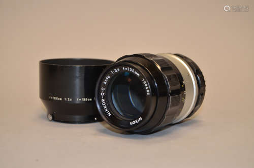 A Nikkor-Q C f/3.5 135mm Lens, serial no 130682, barrel F, elements F-G, some dust